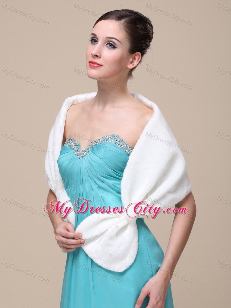 Faux Fur Special Occasion / Wedding Shawl In Ivory With V-neck